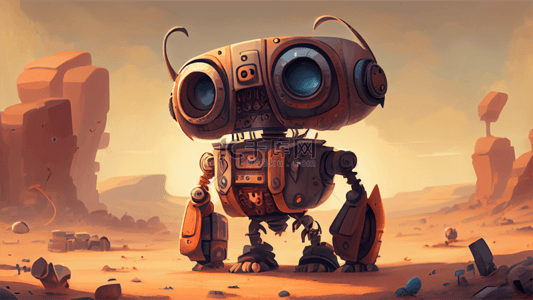 机器人沙漠可爱插画背景