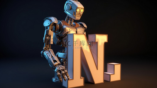 基于科技背景图片_从事机器学习的 ai 机器人的基于字母表的 3d 渲染