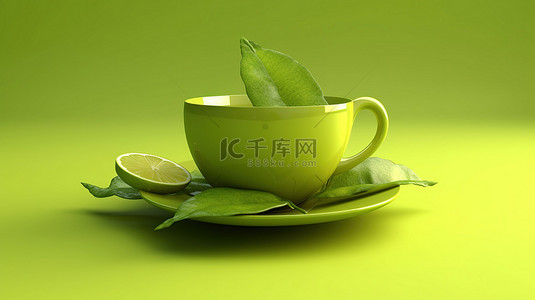 绿茶设计背景图片_一杯清爽绿茶的三维设计