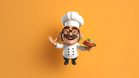 国潮厨师背景图片_搞笑厨师艺术 3D 渲染