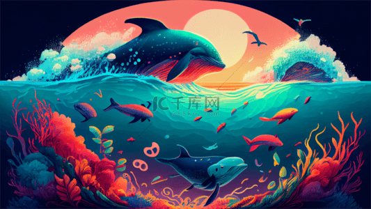 紫色的海藻背景图片_海洋生物插画背景