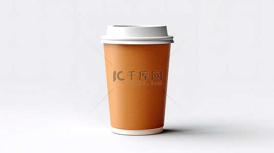3d 渲染白色背景与纸咖啡杯