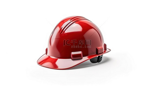 白色背景下的 3D 渲染红色塑料安全头盔