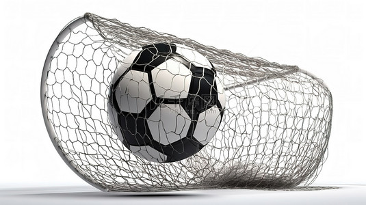 运动中足球得分的成功目标 3d 渲染