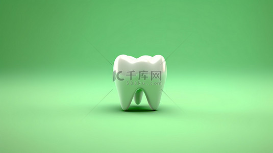 3d 白色和绿色背景上的单颗牙齿