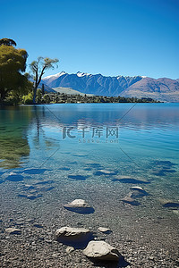 新西兰瓦纳卡郊区的湖景