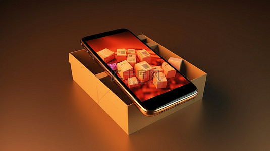 带框背景的电话应用程序订购产品的 3D 插图