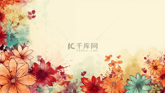 花卉绿植背景背景图片_水彩花卉插画边框背景