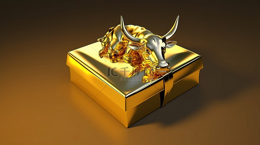 装在礼品盒中的金牛，令人惊叹的 3D 渲染