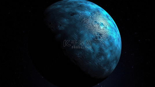 海王星黑色空间环境中的 3d 蓝色星球