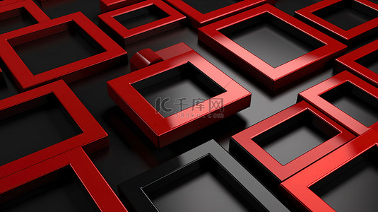 具有黑色和红色设计未来派 3D 渲染的矩形框架