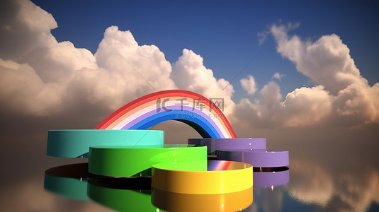 云平台背景图片_彩虹和云注入 3D 模型领奖台