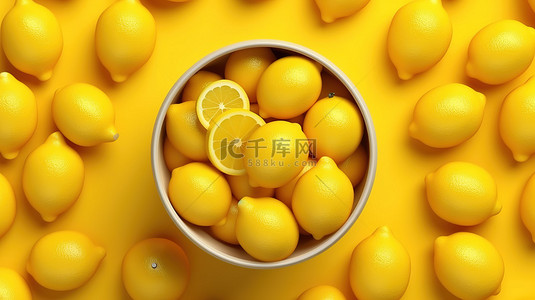 图像中黄色柠檬背景的 3D 插图