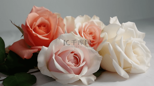白色玫瑰花背景图片_粉色橘色白色鲜花装饰