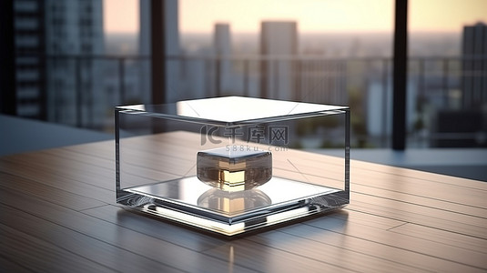 未占用玻璃展示柜包装模型的 3D 渲染