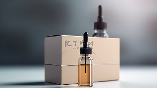 透气吸湿图标背景图片_带空白滴管瓶和玻璃吸管的纸盒包装的 3D 插图