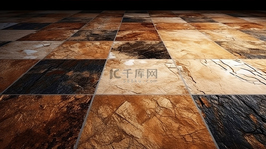 大理石石膏纹理背景图片_大理石棕色瓷砖地板，带有令人惊叹的黑色岩石纹理背景，以 3D 渲染插图呈现
