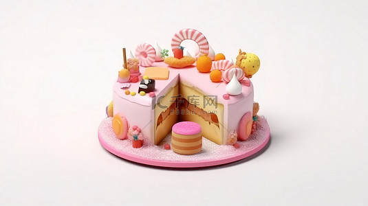 生日快乐可爱背景图片_3D 生日蛋糕模型可爱地设计用于白色背景庆祝活动