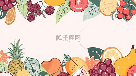 草莓水果插画背景图片_水果简约边框