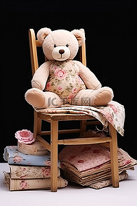 泰迪熊坐在泰迪椅上
