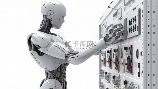机器人界面背景图片_在机器人操作控制面板的白色 3d 渲染器上隔离