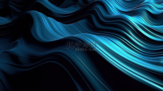 闪闪发光的蓝色和青色金属表面上的雕刻波浪