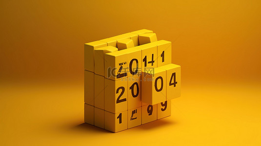 日历图标的黄色背景 3d 渲染