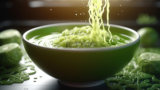 寿司套餐背景图片_拉面和绿茶的时尚 3D 渲染