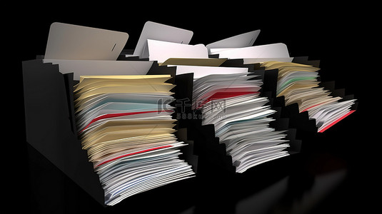 商务信封背景图片_计算机生成的包含文件和一叠信封的文件夹的图像