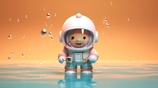 可爱的机器人背景图片_可爱的卡通宇航员孩子被柔和的水背景包围