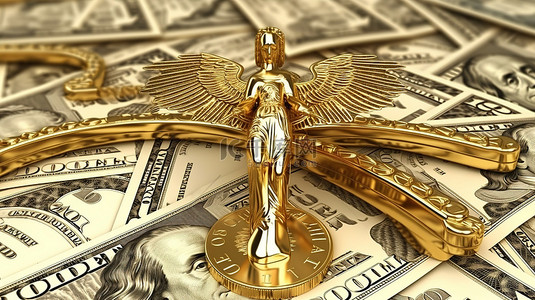 美国杂志广告背景图片_美国货币饰有金色医疗杖符号，在 3D 渲染中以原始白色背景为背景
