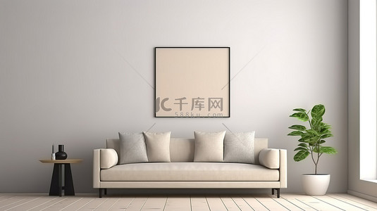 现代沙发样机采用时尚的内饰和简约的墙壁设计