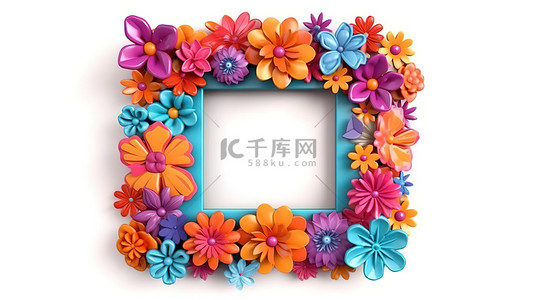 棕色画框背景图片_3d 渲染的画框装饰着彩色的花朵