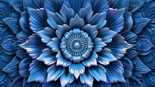 华丽的佛教灵感泰国花卉艺术品蓝色 3D 渲染