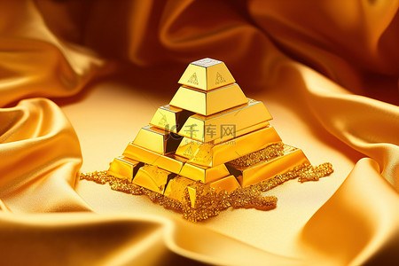 金融钻石背景图片_在金字塔中镀金金条和钻石首饰