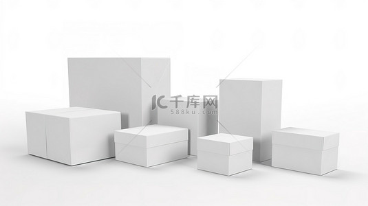 实物纸箱包装背景图片_空纸箱样机零售包装收藏集在白色背景 3D 上隔离设置