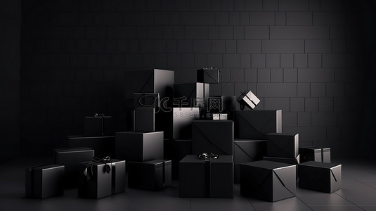 抽象黑色星期五背景上的礼品盒 3d 渲染图像