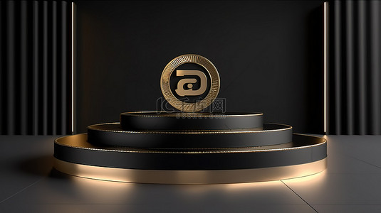 精致的 3D 渲染设计资产黑色和金色讲台，带有 Facebook 徽标