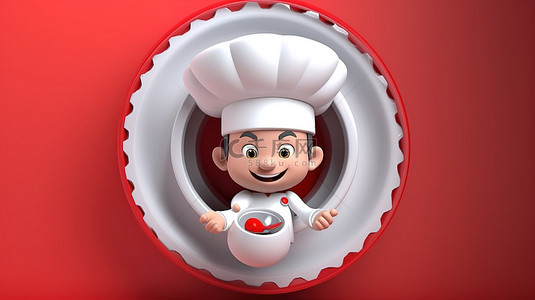 戴着白帽子的厨师的卡通风格 3D 插图