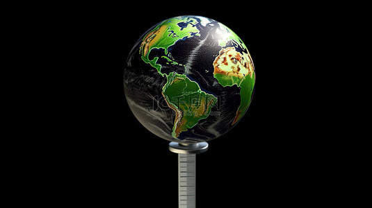 象征生态意识和气候变化的温度计和地球仪的 3D 渲染