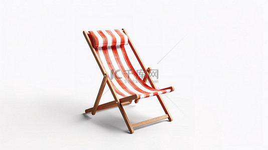 白色背景上孤立的沙滩椅的 3D 插图