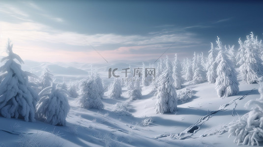冬季仙境 3D 描绘了白雪覆盖的圣诞景观