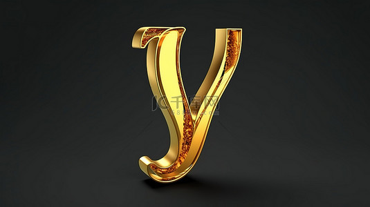 字母 y 以 3d 渲染的金色脚本字体