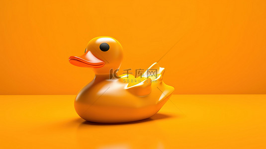 洗澡鸭子背景图片_充满活力的橙色背景上单色橡胶鸭的 3D 渲染