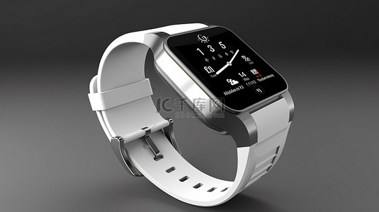 时尚白色智能手表的 3D 渲染