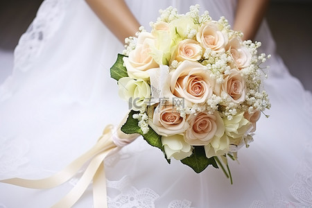父亲新娘背景图片_带花边和鲜花的新娘花束
