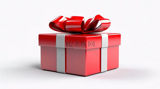 礼盒箱样机背景图片_白色背景上的红丝带礼品盒的 3d 渲染