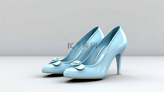 浅蓝色皮鞋背景图片_别致的浅蓝色高跟鞋的 3d 渲染