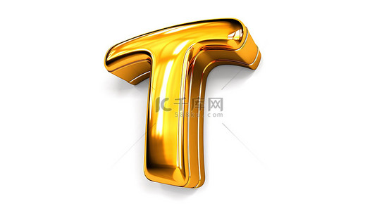 黄色金属色背景图片_3d 在白色背景上呈现大写 t，具有闪亮的金属饰面