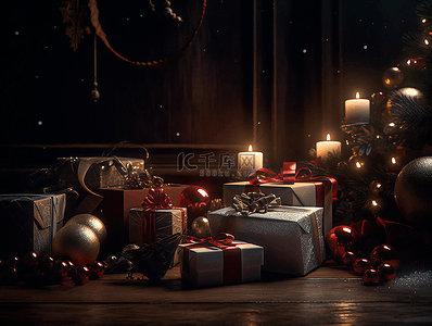 圣诞节场景蜡烛礼物新年节日广告背景